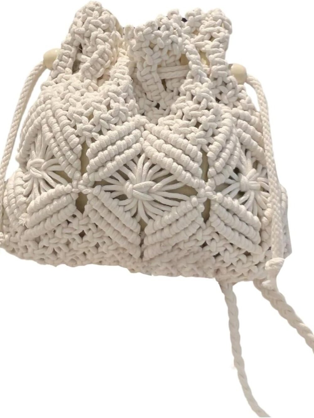 Women's Braided Bucket Bag Drawstring Crossbody Bags Hollow Out Crochet Shoulder